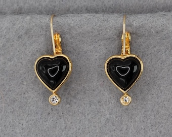 VINTAGE Joan Rivers Black Heart Leverback Earrings