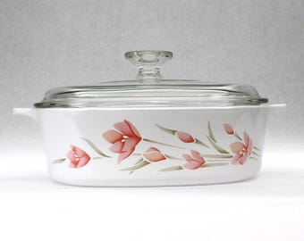 VINTAGE CorningWare Peach Floral 2 Quart Saucepan A-2-B with Cover A-9-C