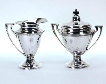 ANTIQUE Art Deco Silverplate Sugar & Creamer Set  – 1920s Neoclassical Style