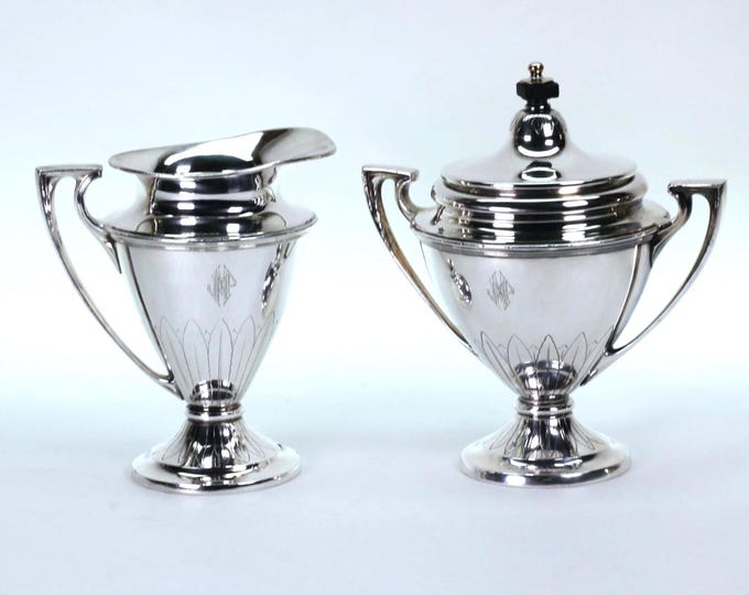 ANTIQUE Art Deco Silverplate Sugar & Creamer Set  – 1920s Neoclassical Style
