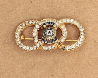 VINTAGE American Legion Auxiliary Past President Rhinestone Brooch • Gold Tone Enamel Pin • Patriotic Fraternal Jewelry