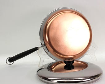 VINTAGE Revere Ware Copper Bottom 8 Inch Skillet with Original Lid - Stainless Steel - Made in USA