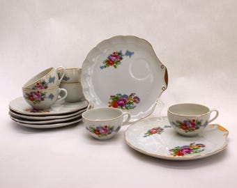VINTAGE Nasco Del Coronado China Snack Plates and Teacups. 12-piece Set.