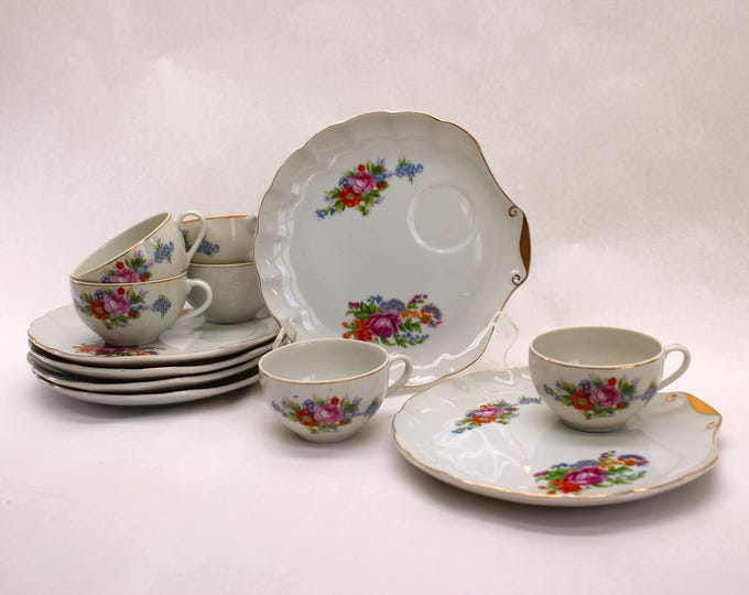 VINTAGE Nasco Del Coronado China Snack Plates and Teacups. 12-piece Set.