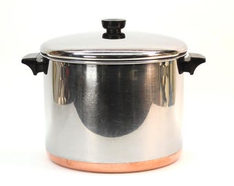 VINTAGE Revere Ware 10 Quart Stock Pot with Lid Copper Bottom Stainless Steel 1974–1976 Rome NY Made in USA