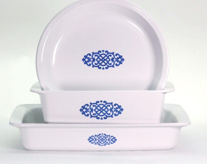 Rare CorningWare Macrame Baking Dish: Shell Oil Promo, 1970s Vintage Cookware