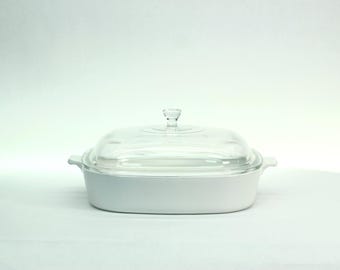 Vintage CorningWare Cookmates SK-10 Covered Skillet • Just White Pyroceram Skillet with Lid