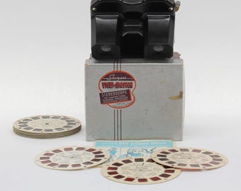 VINTAGE Sawyers View Master Viewer with Box and 9 Reels Fairy Tales Robin Hood Snow White Made in USA