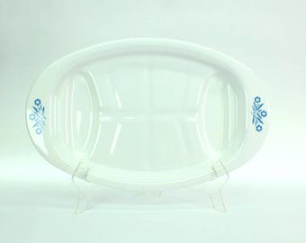 VINTAGE Corning Ware Blue Cornflower Serving Platter. P-19 Oval Platter. Made in USA
