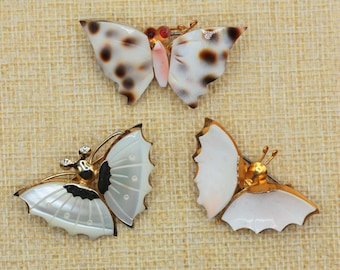 VINTAGE Your Choice . Natural Shell Butterfly Brooch . Mother of Pearl Butterfly Pin . Tropical Jewelry