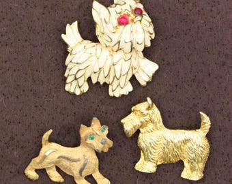 VINTAGE Scottish Terrier Brooch • Your Choice • Westie Scottie Dog Pins • Gold Tone & Enamel Figural Jewelry