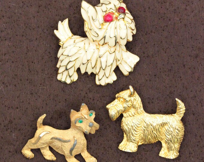 VINTAGE Scottish Terrier Brooch • Your Choice • Westie Scottie Dog Pins • Gold Tone & Enamel Figural Jewelry