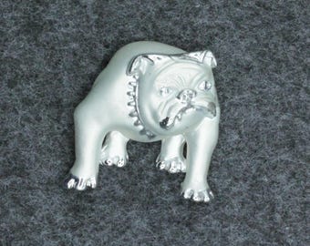 VINTAGE AJC Silver Tone Bulldog Brooch • English Bulldog Pin • Matte & Polished Finish • Dog Lover Gift