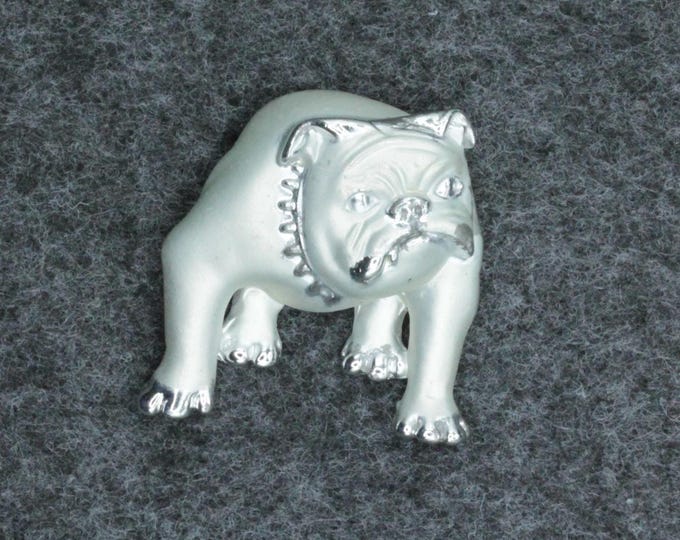 VINTAGE AJC Silver Tone Bulldog Brooch • English Bulldog Pin • Matte & Polished Finish • Dog Lover Gift