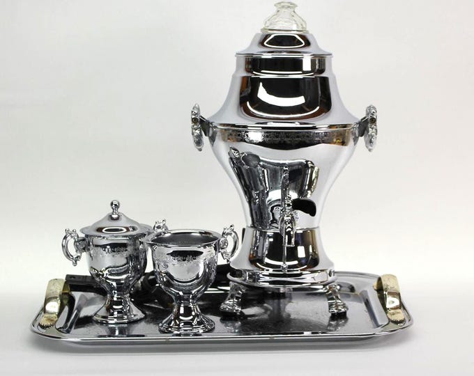 VINTAGE United Metal Goods Electric Coffee Urn Sugar Creamer Danny Wilson Tray Made in USA