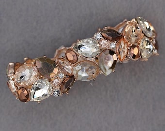 VINTAGE Rose Gold Tone Stretch Bracelet with Mixed Faceted Crystals