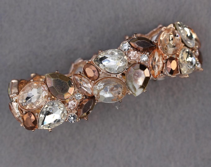 VINTAGE Rose Gold Tone Stretch Bracelet with Mixed Faceted Crystals