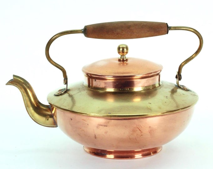 VINTAGE Metawa Copper and Brass Kettle – Made in Holland – Mid Century Dutch Teapot with Wood Handle