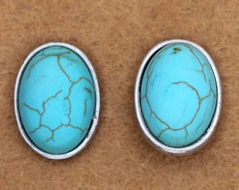 VINTAGE Chico's Silver Tone Simulated Turquoise Oval Post Earrings