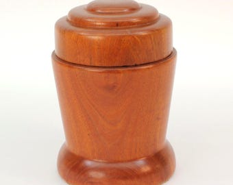 VINTAGE Hand Turned Hardwood Keepsake Box Honey Brown Tiered Lid 5 Inch Wooden Jewelry Trinket Container