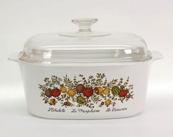 VINTAGE CorningWare Spice of Life 5 Quart Dutch Oven with Original Glass Lid - A-5-B - Le Romarin - Made in USA