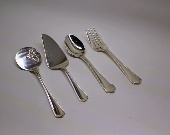 VINTAGE Waterford Keswick 4-Piece Silverplate Hostess Set. Serving Spoon, Meat Fork, Pie Server, Tomato Server.