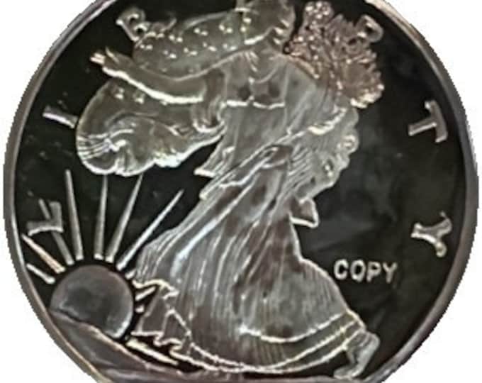 2 Troy Oz. Silver Coin.  Fantasy Replica of 1947 Walking Liberty Half Dollar.