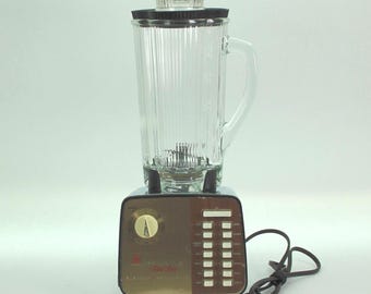 Vintage 1970s Waring Solid State Blender ST-16C Model 1197 with 40 oz Glass Cloverleaf Jar & Timer Made in USA