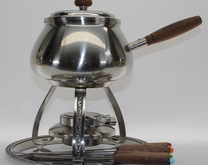 VINTAGE Oneida 18/8 Stainless Steel Fondue Set.