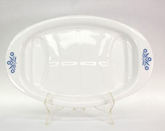 VINTAGE Corning Ware Blue Cornflower Serving Platter. P-19 Oval Platter. Made in USA
