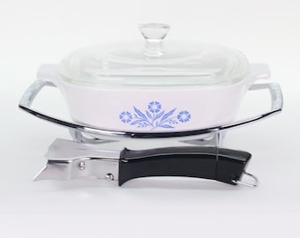 VINTAGE Corning Ware Blue Cornflower P-1-B 1 Qt Saucepan with Lid, Handle, and Stand. Made in USA