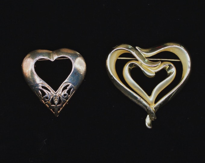 VINTAGE Two Heart Brooches.