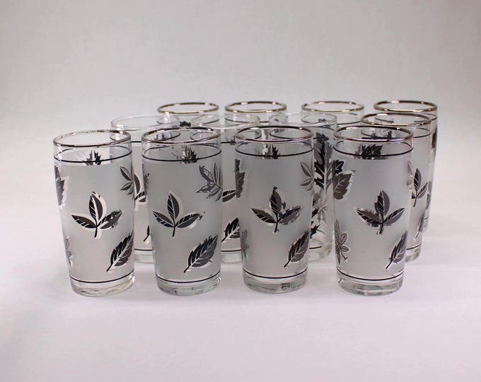 MCM Libbey Silver Leaf 4 inch Juice Glass. Set of 12.