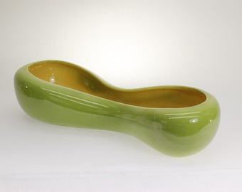 RESCUED Royal Haeger MCM Amorphic Planter R755. Green/Gold. Made in USA.