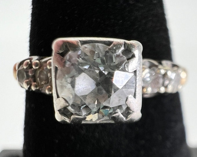 ANTIQUE Art Deco Diamond Engagement Ring. White Gold. 1920's Heirloom. Size 6. Old European Center Cut Stone