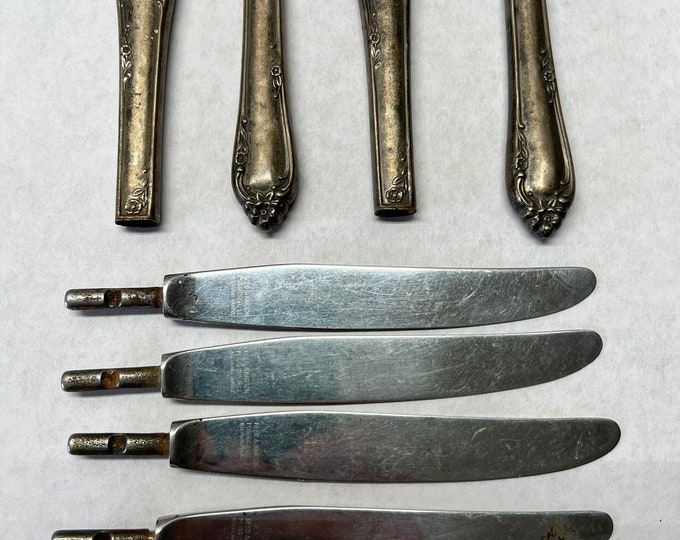 Sterling Silver Knife Handles with Stainless Blades-  Reed and Barton Dancing Flowers- Set of 4