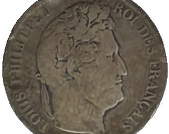 1833 Five French Francs Coin. Vintage. Circulated.