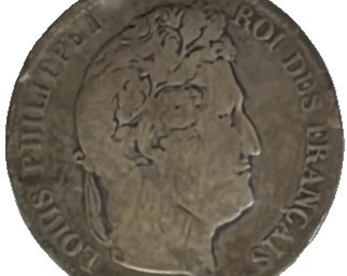 1833 Five French Francs Coin. Vintage. Circulated.