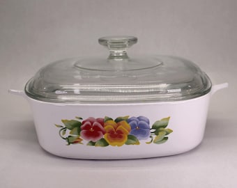Vintage Corning Ware Summer Blush Casserole: 2 Liter Pansy Floral Bakeware