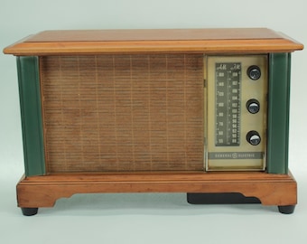 VINTAGE . Upcycled General Electric Radio Cabinet . Bluetooth Speaker & 200W Charging Station . Home Office Decor