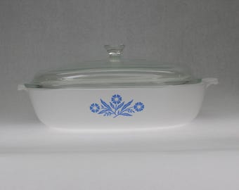 VINTAGE CorningWare P-10-B  10" Skillet w/lid P-10-C.  Blue Cornflower