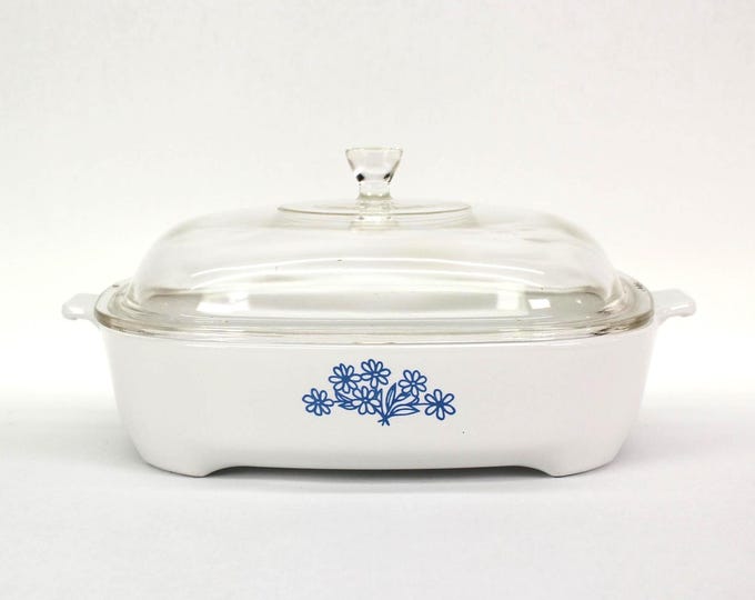 VINTAGE Montgomery Ward Signature Microwave Browning Dish 68-8100 – Corning – Blue Floral – Made in USA