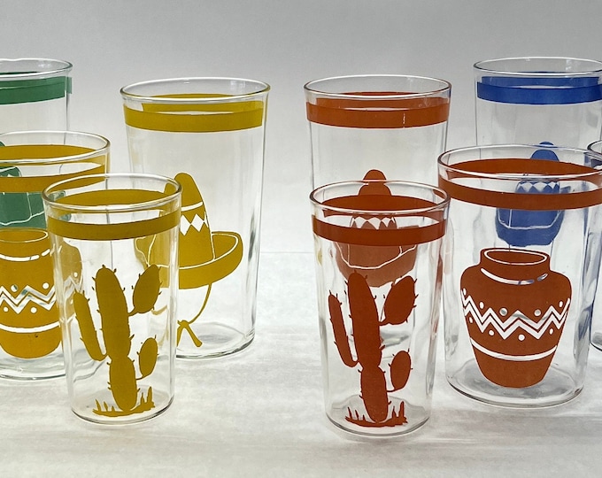 RARE Vintage Set of 12 Homer Laughlin Fiesta "Go-withs" Glassware. Hacienda Series.