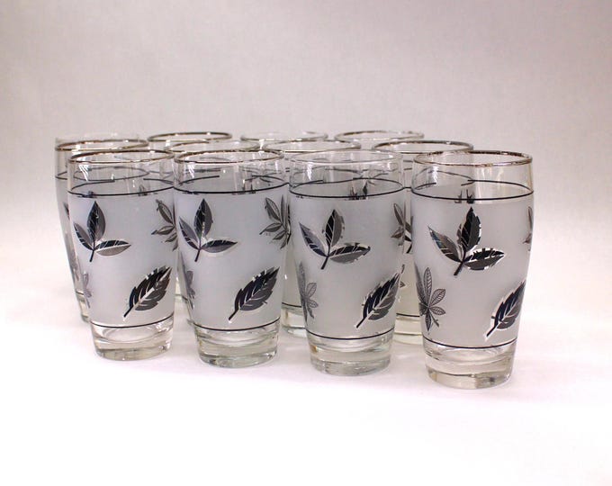 MCM Libbey Silver Leaf 12 oz. Tumblers. Set of 12.
