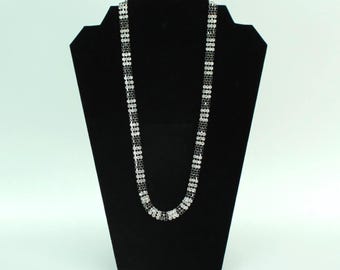 Vintage Black & Clear Glass Rhinestone Necklace • Silver Tone Evening Jewelry • Adjustable Cocktail Necklace • Formal Statement Piece