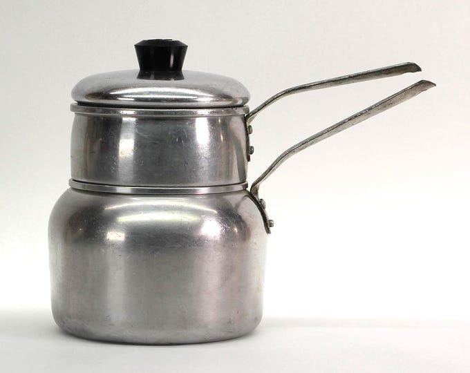 VINTAGE Wear-Ever Aluminum Double Boiler No. 2431 1/2 3-Piece Cookware Made in USA
