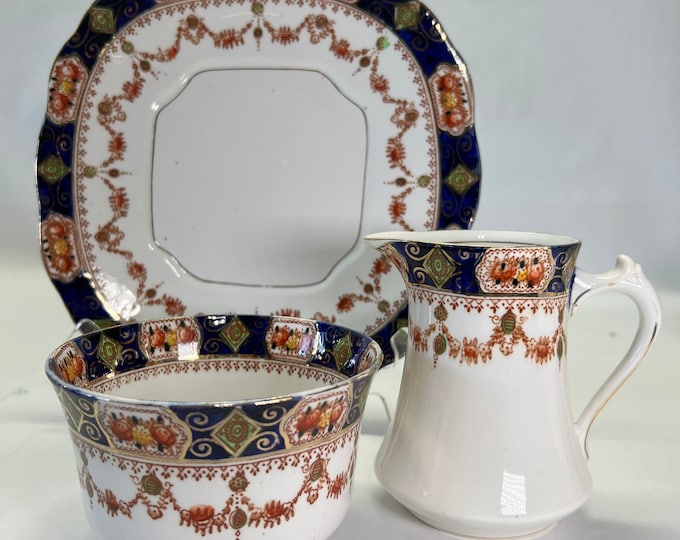 ANTIQUE St Michael 2586 Creamer, Open Sugar, and Plate.  Imari China.