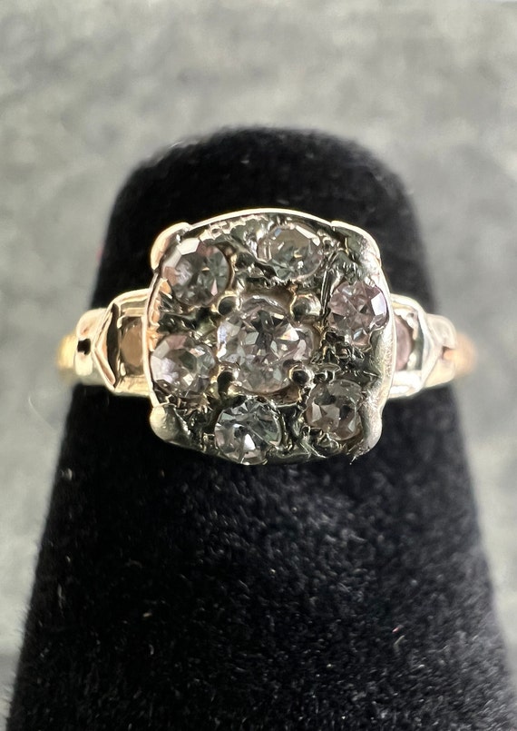 VINTAGE 1950's Diamond Cluster Engagement Ring