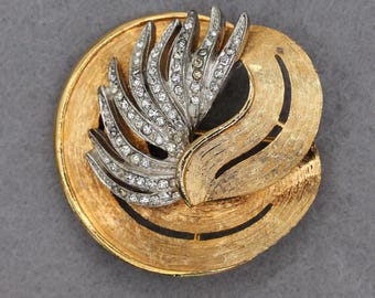VINTAGE Two Tone Rhinestone Swirl Brooch