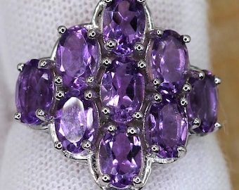 VINTAGE Sterling Silver Amethyst Cluster Ring - Size 7